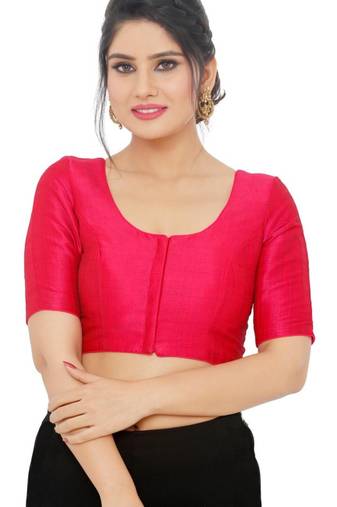 women's mulbury silk blend  padded front open elbow-sleeves saree blouse
