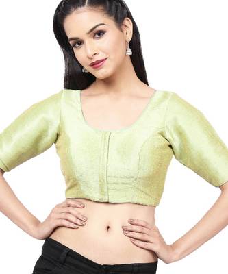 women's mulbury silk blend  padded front open elbow-sleeves saree blouse 1