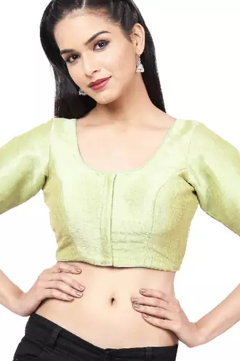 women's mulbury silk blend  padded front open elbow-sleeves saree blouse
