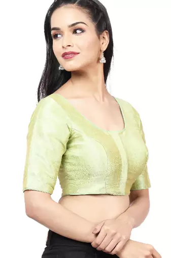 women's mulbury silk blend  padded front open elbow-sleeves saree blouse