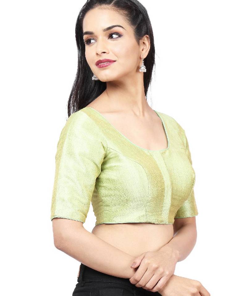 women's mulbury silk blend  padded front open elbow-sleeves saree blouse