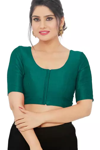 women's mulbury silk blend  padded front open elbow-sleeves saree blouse