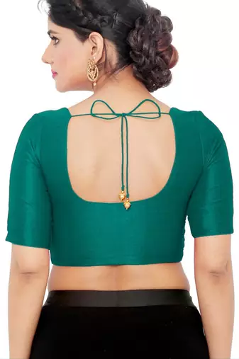 women's mulbury silk blend  padded front open elbow-sleeves saree blouse