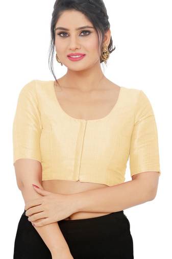 women's mulbury silk blend  padded front open elbow-sleeves saree blouse