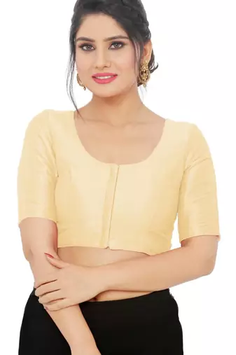 women's mulbury silk blend  padded front open elbow-sleeves saree blouse