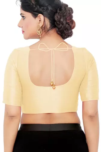 women's mulbury silk blend  padded front open elbow-sleeves saree blouse