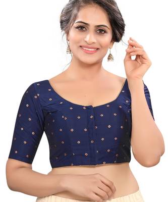 women's tafeta silk blend  padded front open elbow-sleeves saree blouse 1