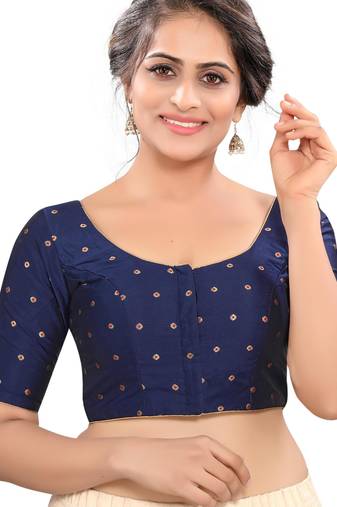 women's tafeta silk blend  padded front open elbow-sleeves saree blouse
