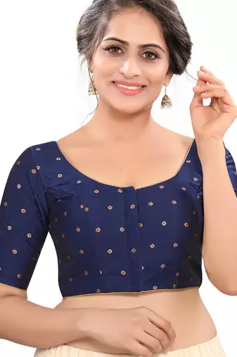 women's tafeta silk blend  padded front open elbow-sleeves saree blouse