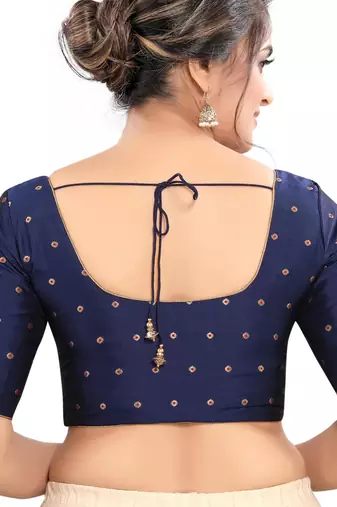 women's tafeta silk blend  padded front open elbow-sleeves saree blouse