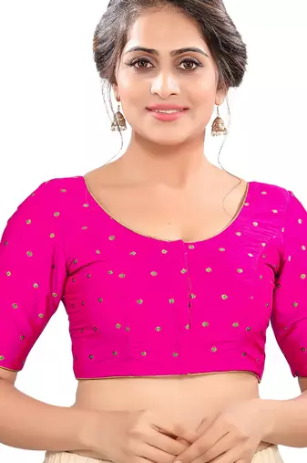 women's tafeta silk blend  padded front open elbow-sleeves saree blouse
