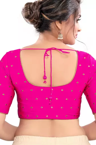 women's tafeta silk blend  padded front open elbow-sleeves saree blouse