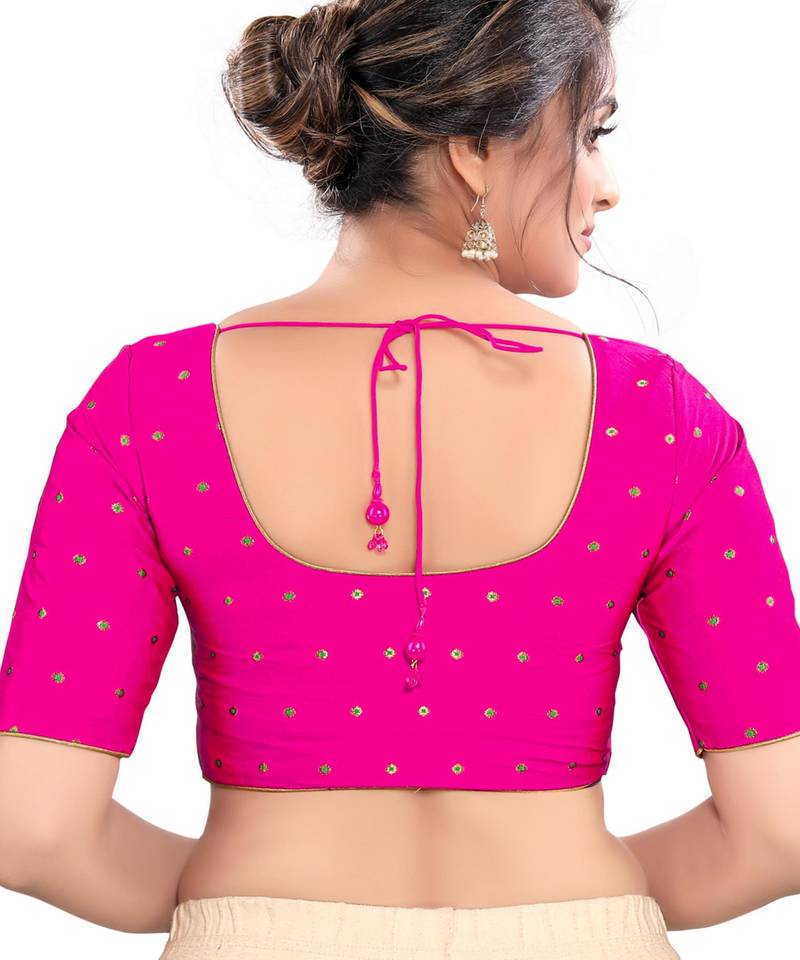 women's tafeta silk blend  padded front open elbow-sleeves saree blouse