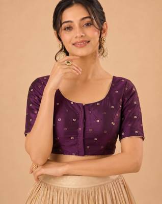 women's tafeta silk blend  padded front open elbow-sleeves saree blouse 1