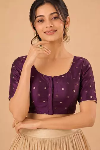 women's tafeta silk blend  padded front open elbow-sleeves saree blouse
