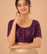 women's tafeta silk blend  padded front open elbow-sleeves saree blouse