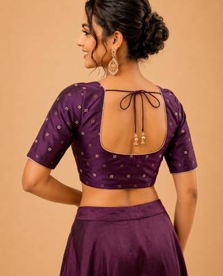 women's tafeta silk blend  padded front open elbow-sleeves saree blouse 2