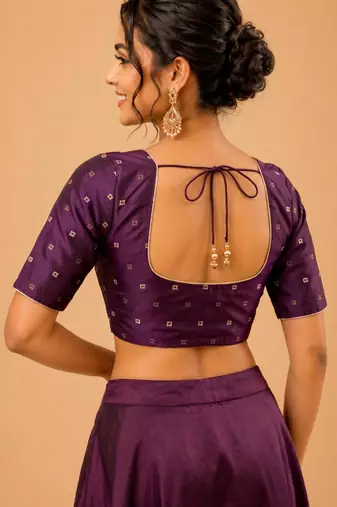 women's tafeta silk blend  padded front open elbow-sleeves saree blouse