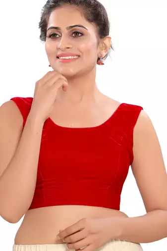 women's velvet padded back open sleeveless saree blouse