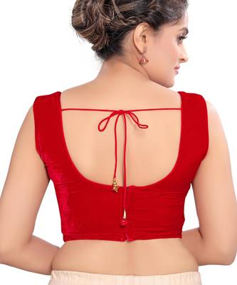 women's velvet padded back open sleeveless saree blouse 2