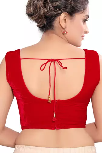 women's velvet padded back open sleeveless saree blouse