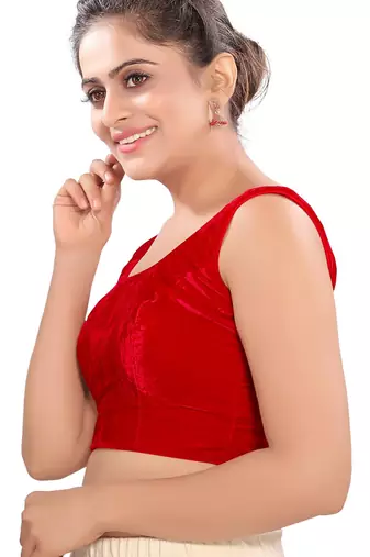 women's velvet padded back open sleeveless saree blouse