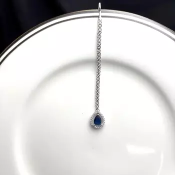 Blue Teardrop Maang Tikka, CZ Stone Indian Bridal Jewelry 4