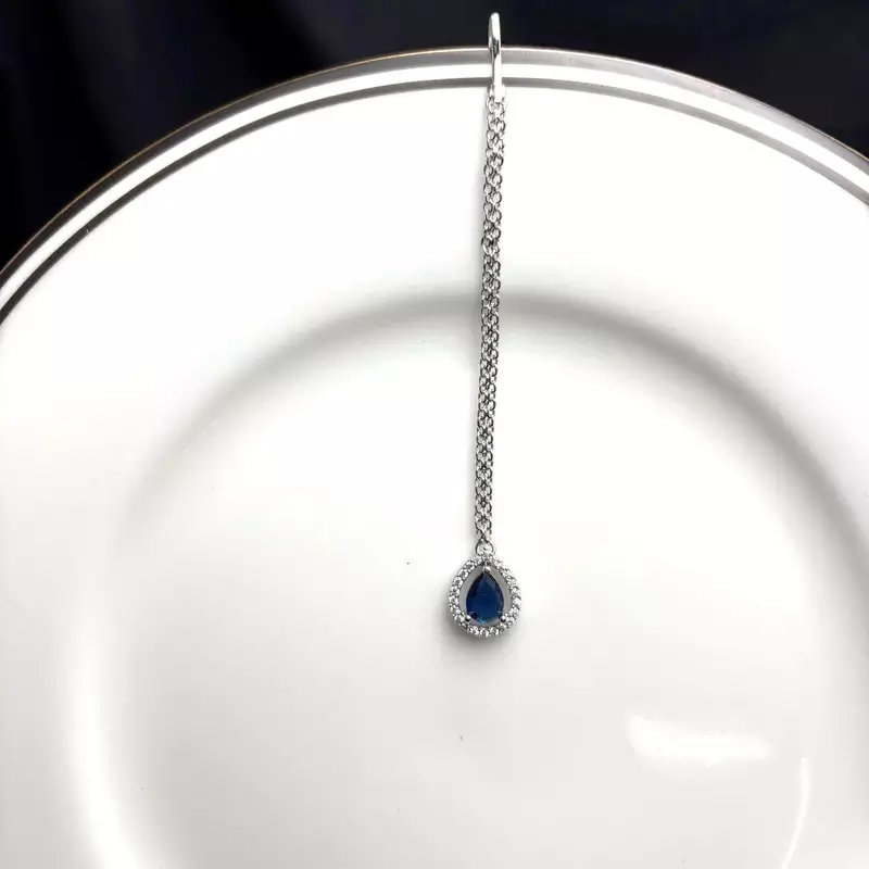 Blue Teardrop Maang Tikka, CZ Stone Indian Bridal Jewelry