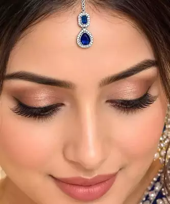 Blue Stone Kundan Maang Tikka, Indian Bridal Headpiece 1