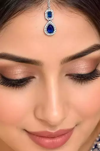 Blue Stone Kundan Maang Tikka, Indian Bridal Headpiece