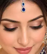Blue Stone Kundan Maang Tikka, Indian Bridal Headpiece