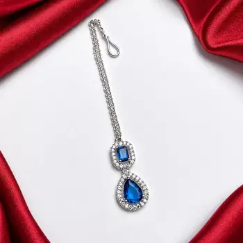 Blue Stone Kundan Maang Tikka, Indian Bridal Headpiece 2