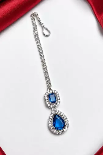 Blue Stone Kundan Maang Tikka, Indian Bridal Headpiece