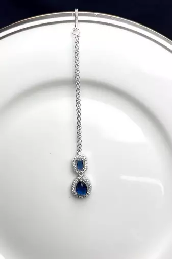 Blue Stone Kundan Maang Tikka, Indian Bridal Headpiece
