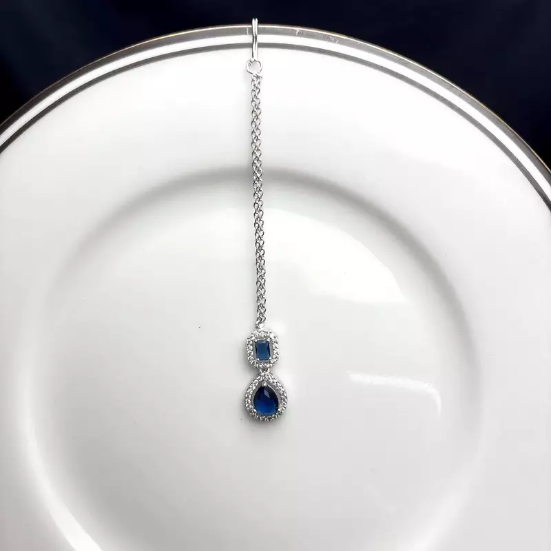 Blue Stone Kundan Maang Tikka, Indian Bridal Headpiece