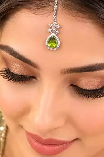 Green Stone Kundan Maang Tikka, Indian Bridal Headpiece