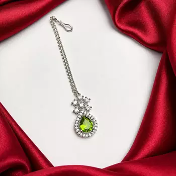 Green Stone Kundan Maang Tikka, Indian Bridal Headpiece 2
