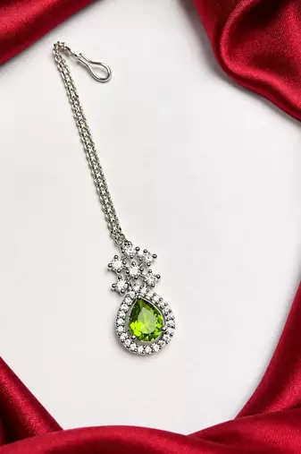 Green Stone Kundan Maang Tikka, Indian Bridal Headpiece