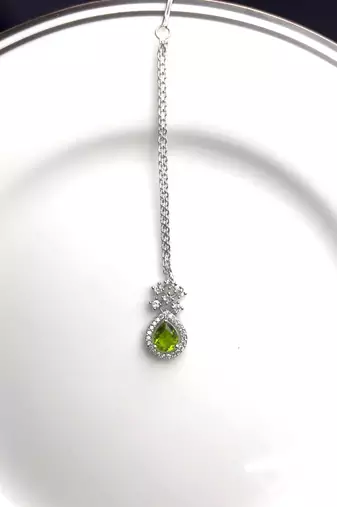 Green Stone Kundan Maang Tikka, Indian Bridal Headpiece