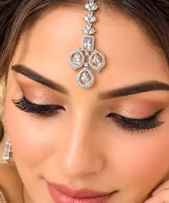 Silver CZ Maang Tikka, Floral Bridal Headpiece 1