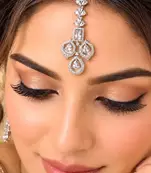 Silver CZ Maang Tikka, Floral Bridal Headpiece