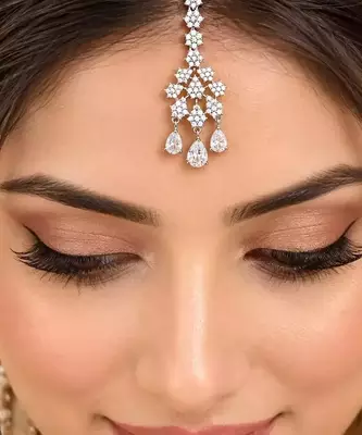 Crystal Maang Tikka, Silver Tone Bridal Headpiece 1