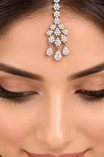 Crystal Maang Tikka, Silver Tone Bridal Headpiece