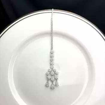 Crystal Maang Tikka, Silver Tone Bridal Headpiece 2