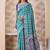 Rama green banarasi cotton silk kota saree with woven zari work, floral pallu and blouse