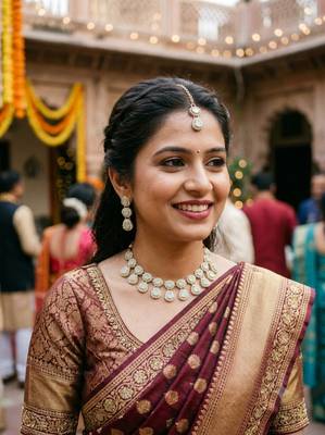 Pista necklace set with earrings & maang tikka kundan & agate stone lekar gold plating 4