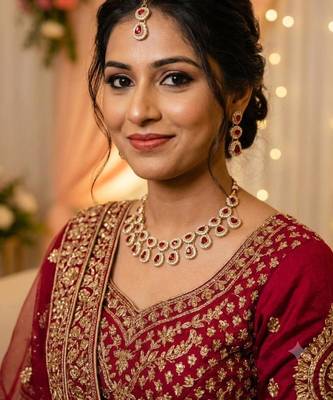 Maroon necklace set with earrings & maang tikka kundan & agate stone lekar gold plating 4