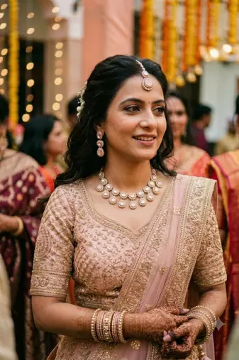 White necklace set with earrings & maang tikka kundan & agate stone lekar gold plating
