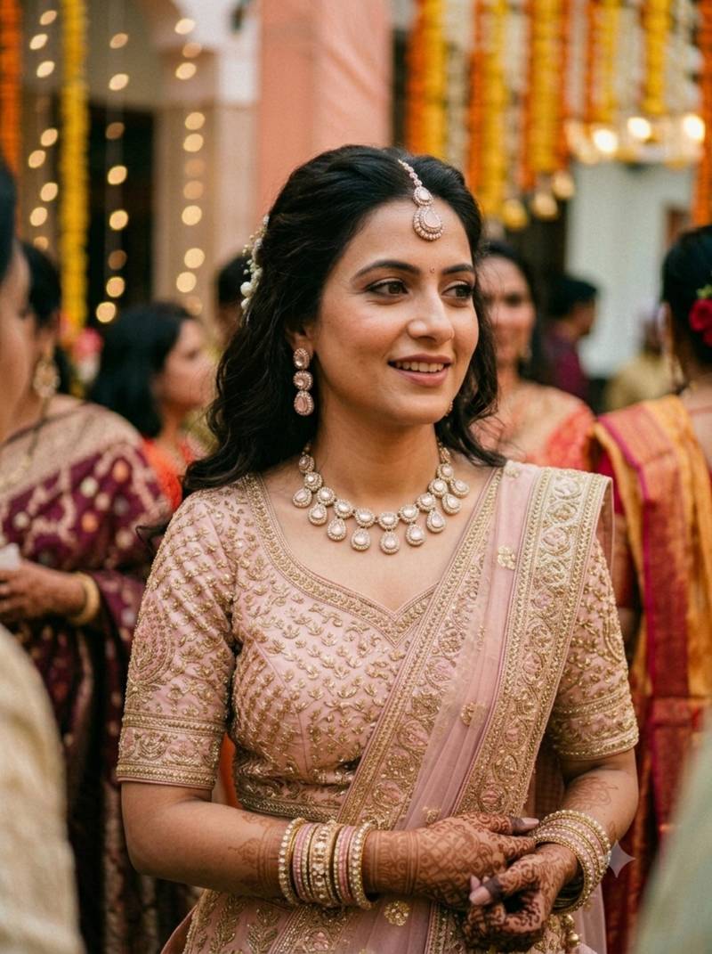 White necklace set with earrings & maang tikka kundan & agate stone lekar gold plating