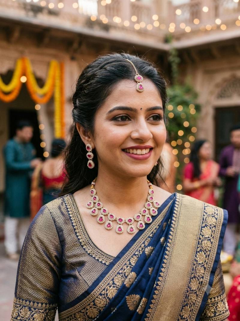 Rani necklace set with earrings & maang tikka kundan & agate stone lekar gold plating